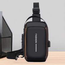 男士包单肩斜挎包多功能运动斜跨挂胸背包USB充电 - 黑色 - 查看 12