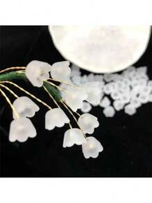 100pcs Transparent Acrylic Tulip & Lily Of The Valley Beads, Elegant Fashion DIY Jewelry Making, With Vivid Enamel Decorations, DIY Jewelry Making Supplies