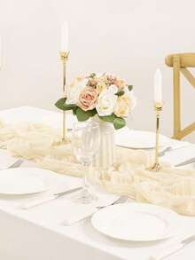 35x71/118 Inch Boho Style Sheer Table Runner, Rustic Cotton Fabric Long Romantic Table Runner For Wedding, Bridal Shower, Birthday Party Table Decor (Beige) - Beige - View 5