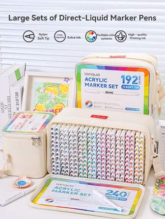 240 Colors Languo Acrylic Marker Pen, Direct Liquid Painting Special Marker Pen Cloth Bag Gift Box Set Acrylic Color Pen, Students Can Use Art Painting Tools Art Creation Brush Can Stack Colors Without Leaking Ink, Back To School Season Gift For Students And Friends