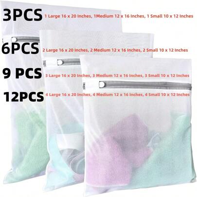 3/6/9/12 Peças Sacos de Malha para Lavanderia, Sacos de Lavagem de Delicados para Lingerie e Meias (1/2/3/4 Grandes 40 x 50 cm, 1/2/3/4 Médios 30 x 40 cm, 1/2/3/4 Pequenos 25 x 30 cm)