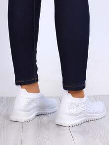Preppy  Bohemio    Los zapatos para caminar con cristales brillantes, con cristales brillantes incrustados en la parte superior, tienen un diseño único que realza el sentido de la moda. - Blanco - Ver 3