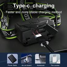 Nueva lámpara frontal de alta potencia con 5 * XHP50.2 LED, con pantalla digital, carga tipo C y universal, lámpara portátil para la cabeza para pesca nocturna - Negro - Ver 8