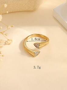 1 件不锈钢时尚闪亮心形戒指，镶嵌小钻石，多种尺寸可选，适合女性日常佩戴或作为礼物 - 金黃色 - 查看 3