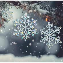 36 adornos de copos de nieve blancos de Navidad de plástico con diamantina para decoración de árbol de Navidad de invierno, varios tamaños, para manualidades - Brillo - Ver 7