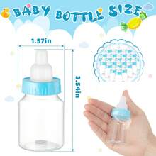 12 件婴儿迷你奶瓶婴儿洗澡礼品可填充奶瓶糖果盒小塑料糖果瓶 DIY 礼物，适合男孩女孩新生儿洗礼派对装饰，婴儿洗澡礼品 - 粉色和蓝色迷你奶瓶派对礼品袋盒塑料熊糖果瓶带丝带，适合婴儿洗澡礼品