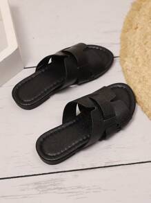 1 Par de Sandálias Planas Brancas para Crianças Pequenas/Meninas Pequenas, Plus Size, Sandálias Romanas de Estilo Luxuoso e Fofo com Tira de PU Lisa e Bico Redondo, Adequada para Uso Diário Casual, Festa e Viagem de Meninas de 3 a 15 Anos, Primavera/Verão 2025, Recomenda-se Encomendar um Tamanho Acima