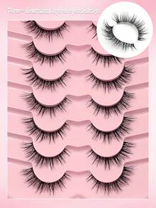 7对Asiteo自然猫眼假睫毛，外观逼真，打造自然3D蓬松猫眼妆效，仿貂毛全条假睫毛，适合日常场合。