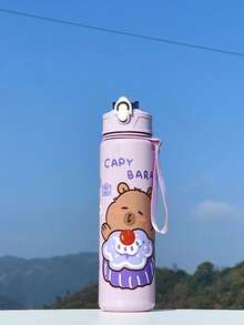 1pc Cartoon Animal Design Water Bottle For Kids, 800ml Leak-Proof Spill-Proof Portable Sports Water Bottle With Strap, Ideal Gift For Children, Summer, Kindergarten, Capybara - Multicolor - View 2