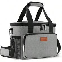 Local Shipping-Femuar Reusable Lunch Box For Men/Women - Insulated Lunch Bag Leakproof Lunchbox For Work Office Picnic Beach - Freezable Lunch Cooler Bag With Adjustable Shoulder Strap - Black - 01-Grey - View 1