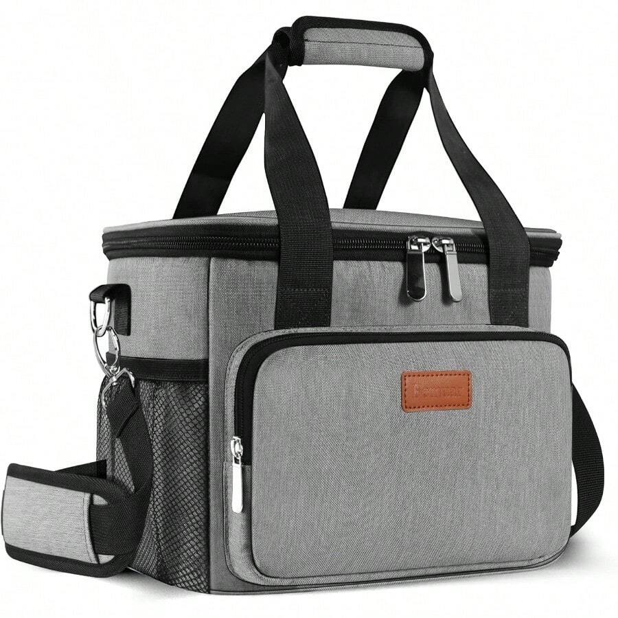 Local Shipping-Femuar Reusable Lunch Box For Men/Women - Insulated Lunch Bag Leakproof Lunchbox For Work Office Picnic Beach - Freezable Lunch Cooler Bag With Adjustable Shoulder Strap - Black - 01-Grey - View 1