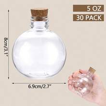 Paquete de 30 botellas de plástico con tapón de corcho de madera, frasco pequeño para decoración, botella de almacenamiento redonda, tarro decorativo para arena, caramelos, manualidades DIY, tarro para Halloween y cumpleaños - Multicolor - Ver 2