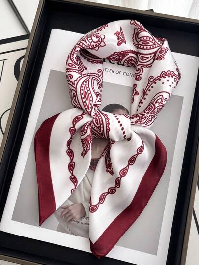 1pc 27.6"X27.6" Square Satin Scarf, Women's Printed Headscarf, Can Be Used As Headband, Hair Tie, Shawl, Neckerchief, Fashion Accessory Suitable For Dresses