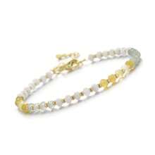 1pc Casual Adjustable Gemstone Beaded Bracelet With Natural Sunstone, Moonstone And Aquamarine, Suitable For Women Everyday And Holiday Wear