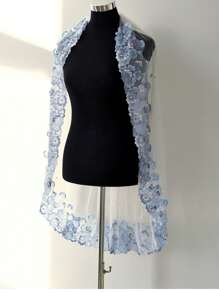 1 Stück kurzer, einlagiger Brautschleier in Farbverlauf-Blau mit besticktem Rand, Perlenverzierung & Haarkamm, Hochzeitskleid Accessoire für Frauen