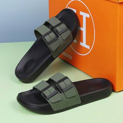 Men's Summer Buckle Open Toe Thick Sole Non-Slip Durable Lightweight Comfortable Slip-On Sandals