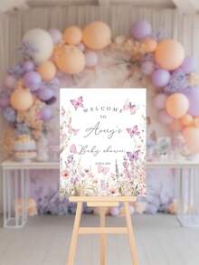 1pc- Custom Butterfly Shower Welcome Sign Poster, Personalized Wildflower Shower Welcome Entrance Sign, Custom Shower Welcome Sign, Editable Flower Birthday Poster, Printable First Shower Poster, Personalized Custom Butterfly Welcome Poster - Multicolor - View 4