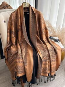 1pc Women's Multicolor Retro Jacquard Paisley Bohemian Style Long Tassel Windproof Shawl Scarf, Suitable For Daily Outings, Traveling, And Photo Shoots Boho