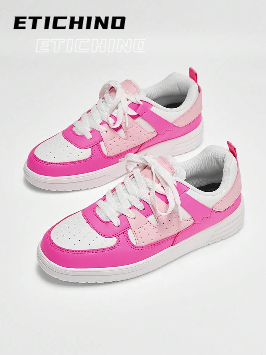 Zapatos de mujer rosas lindos y enérgicos, zapatos de tenis, zapatos de fiesta, zapatos bajos de encaje redondo versátiles con suela gruesa, amortiguador de impactos y cómodos, ideales para festivales, cumpleaños y regalos escolares