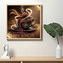 1 Stück 5D Diamant Malerei Set - Diamant Kunst, Kaffee Muster, DIY handgemachtes rundes Diamant Malerei Set ohne Rahmen, geeignet für erwachsene Anfänger, Wohnzimmer, Schlafzimmer, Heimdekoration, Überraschungskunstgeschenk, ohne Rahmen. Erhältlich in 3 Größen: 20cm*20cm, 30cm*30cm, 40cm*40cm