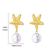 1 par de pendientes colgantes de acero inoxidable con forma de estrella de mar y concha para mujeres, con colgante de perla falsa, joyería de estética de verano para mujer