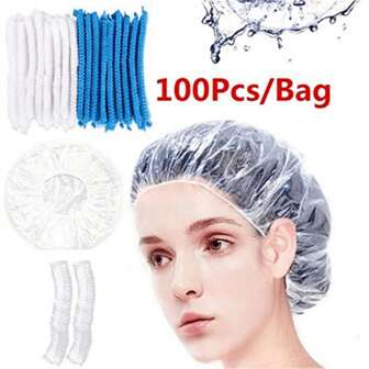 100pcs Elastic Shower Caps, PE Haircoloring Cap, Multi-Function Dust-Proof Membrane