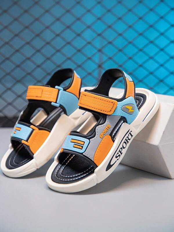1 Pair Boys' Soft Bottom Breathable Hook And Loop Casual Beach Sport Sandals, For Older Kids Summer
