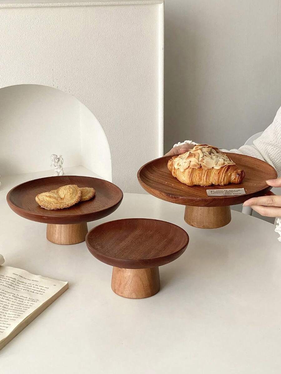 1 Set Rosewood Round Fruit Plate, Wooden Base, Available In Multiple Models - Acacia Wood Disc Base - View 1
