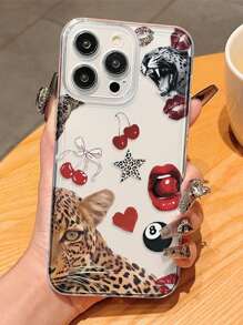 1 Stück neuer kreativer transparenter Handyhülle mit Leopardenmuster, kompatibel mit iPhone 16 ProMax, 11/12/13/14 Plus, XR/7/8 Plus/15 PM