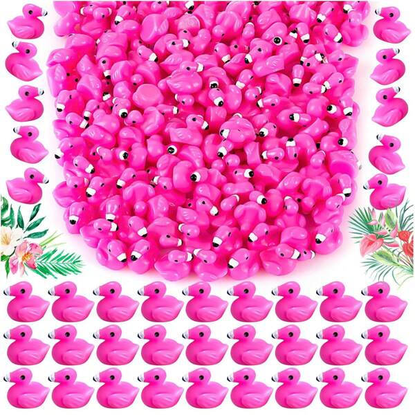 100pcs Mini Resin Flamingo & Duck Figures, Adorable Flamingo Statues For Cake Decoration, Garden, Toy House, Aquarium Decor, DIY Crafts