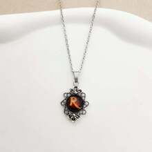 1pc Vintage Stainless Steel Chain Necklace With 26pcs Flame Shaped Letter Pendant
