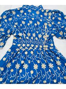 Women's Fashion Midi Dress In 3D Laise Fabric With Elastex On The Back And Button On The Front And Lining - 查看 2