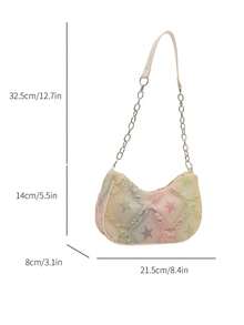 装饰纽扣细节，拼接，链条肩带单肩包，女士装饰纽扣单肩包，街头潮流流浪汉风格包，适合购物、约会、送给女性的礼物，适合青少年、大学生、工作、商务、通勤