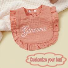 1pc Customized Baby Drool Bib, Personalized With Embroidered Text, Soft & Comfortable, Breathable & Absorbent, Newborn Essential, Baby Gift, Memorable - Watermelon Pink - View 9