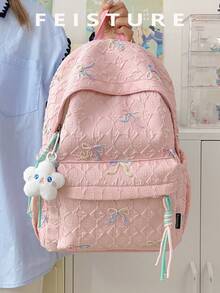 1 pieza Mochila con estampado de mariposa FEISTURE, mochila escolar de gran capacidad para estudiantes de secundaria/preparatoria/universidad - Rosa - Ver 3