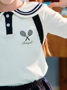 ASK JUNIOR ASK JUNIOR Tween Girls "Relaxed French" Long Sleeve Navy Collar Half-Zip Up T-Shirt Sweater