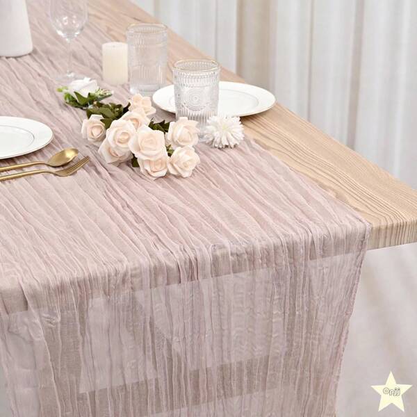 3pcs Grey & Pink Cheese Cloth Table Runner 35*118 Inch, Bohemian Cheese Cloth Table Runners, Suitable For Engagement, Party, Bridal Shower, Dinner Party, Outdoor Picnic, Christmas, Halloween, Thanksgiving, Wedding Table Centerpiece Decor