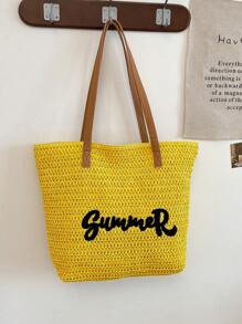 1 pieza Bolso de tela tejido de diseño recién lanzado, adecuado para ir al trabajo, viajar, salidas diarias, vuelta al colegio de estudiantes, regalo para una cita, minimalista y elegante, de gran capacidad y versátil para llevar al hombro o en la mano para damas