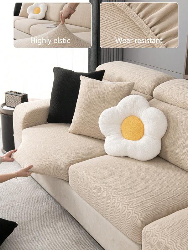 1pc Elastic Sofa Cover, Non-Slip Full-Cover Sofa Seat Cushion, Fabric Thickened Sofa Blanket, Machine Washable, Dust-Proof, Pet Friendly, Decorative Protection For Bedroom, Office, Living Room Sectional And L-Shaped Sofa 1/2/3/4-Seater