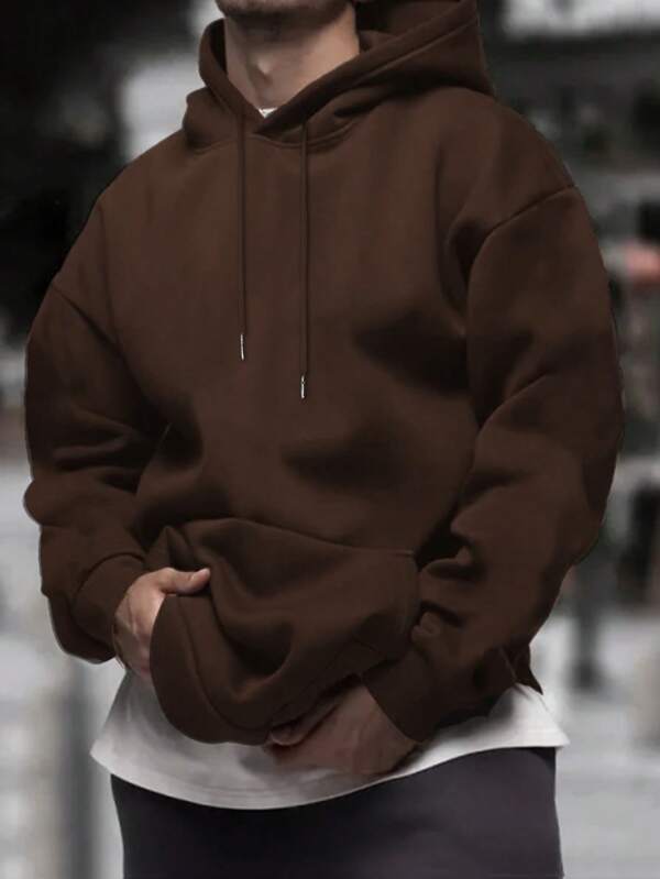 Sudadera con capucha casual de unicolor, manga larga, hombros caídos, cordón y bolsillo para hombres, otoño/invierno, vuelta al colegio