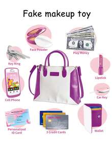 Kids Flamingo Makeup Bag Set (Not Real Makeup Toys), Purple Handbag Set, Party Interaction Game, Parent-Child Interaction, Role Play Makeup Simulation (No Color Painting), Halloween Christmas Gift - Multicolor - View 2