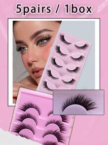 7 Paar neue Katzenaugen-Wimpern, natürlich lang, klares Band, geflügelte Enden, verlängerte Augen, falsche Nerz-Wimpern Make-up