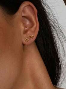 1 Cặp khuyên tai nơ nhỏ cho phụ nữ, không gây dị ứng, mạ vàng 14K, có thể xếp chồng lên nhau, đơn giản, tối giản, khuyên tai nơ nhỏ cho nhiều khuyên, quà tặng trang sức cho cô ấy - Vàng-1# - Xem 5