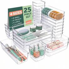 24 PCS Clear Plastic Drawer Organizer Set, 4 Sizes Desk Drawer Divider Organizers And Storage Bins For Makeup, Jewelry, Gadgets For Kitchen, Bedroom, Bathroom, Office - 透明25件套裝收納盒 - 查看 3