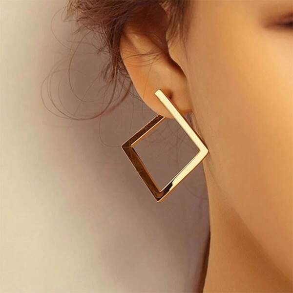 1 par de pendientes personalizados minimalistas con diseño exagerado de rombo, joyería de moda para mujeres