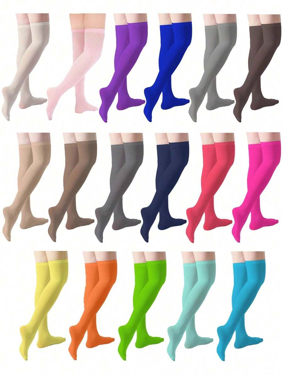 1 Pair Velvet Over-The-Knee Socks, Multi-Color, Versatile & Fashionable, Suitable For Spring & Autumn, Y2K Style, Comfortable & Warm - Multicolor - View 1