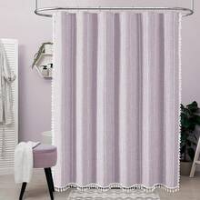 78 Inch Long Shower Curtain - Boho Farmhouse Linen Thick Striped Fabric Shower Curtain Set With Plastic Hook, Tall Rustic Country Luxury Cloth Shower Curtains For Bathroom - Lavender - 72x78 - 薰衣草色 - 查看 2