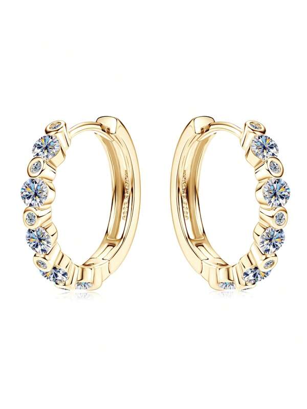 XUJIA 1Pair Dainty Moissanite Hoop Earrings For Women 925 Sterling Silver Moissanite Earrings 3mm & 1.4mm Moissanite Women's Earrings Birthday Jewelry Gifts For Her With 3mm GRA Certificate