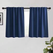 Local Delivery Black Blackout Curtains 63 Inch Length, Room Darkening Thermal Insulated Noise-Reducing Black Out Curtains For Bedroom Living Room Windows, Back Tab Rod Pocket, W52 X L63 Inches, 2 Panels - 藍色 - 查看 7