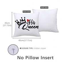2 件皇冠、字母、心形印花枕套 [无内衬]，17.7*17.7 英寸 (45*45 厘米)，[单面印刷]，国王和王后主题，涤纶靠垫套，适用于沙发、床、客厅、卧室、汽车、办公室、酒店装饰，适合所有季节，是送给家人和朋友的完美礼物 - 彩色 - 查看 5